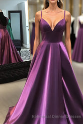 Gorgeous V Neck Lace-up Back Plum Long Semi Formal Prom Dress